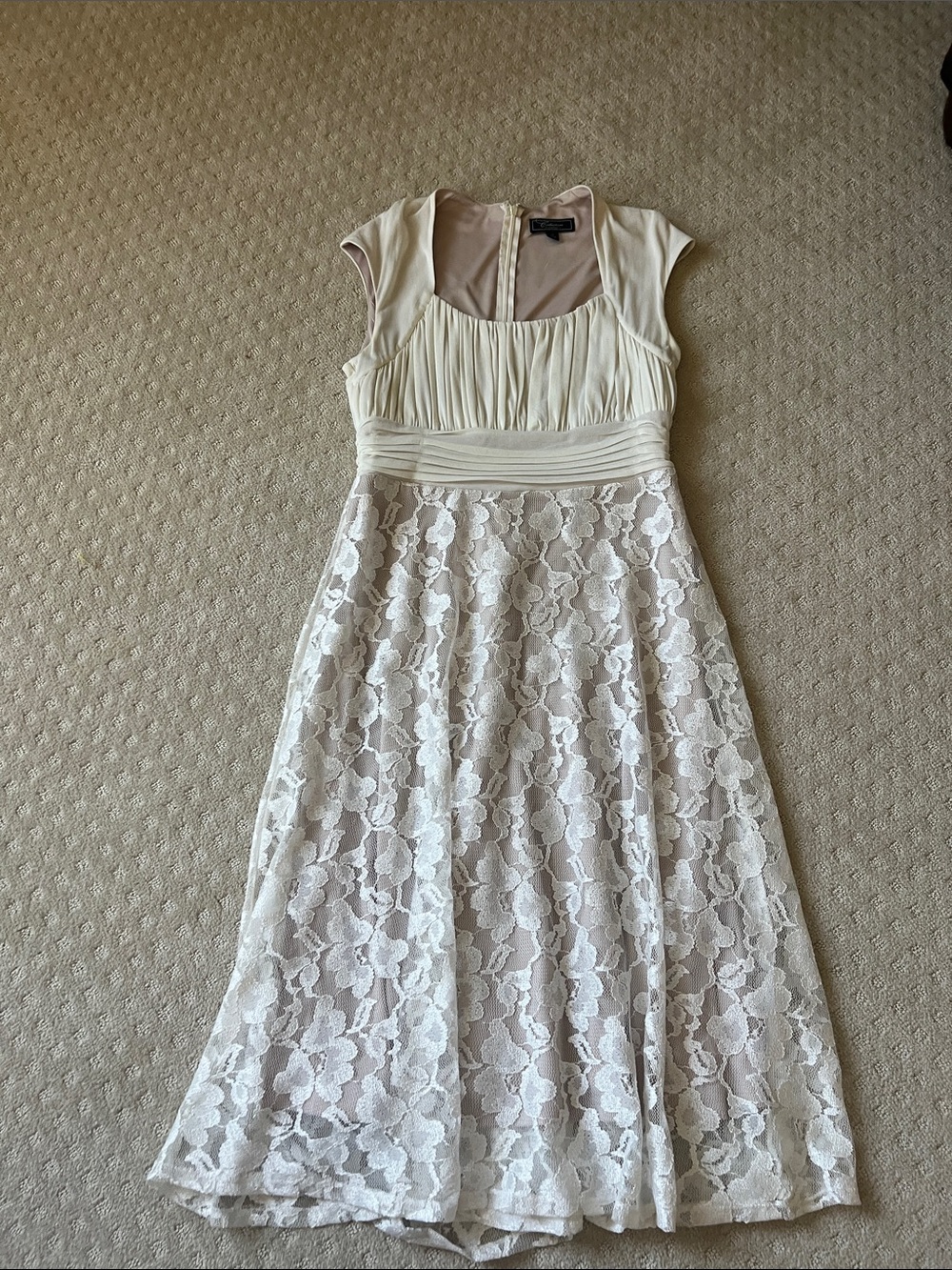 dressbarn Cream Lace Cap-Sleeve Fit-and-Flare Dress